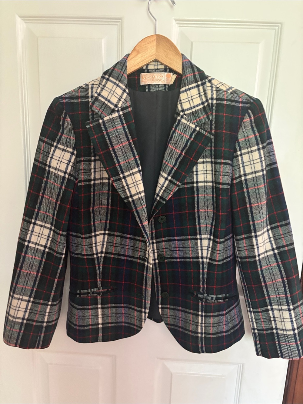 Auth. vintage Pendleton Classic Plaid  Blazer/Jacket: Green Navy & Ivory made US